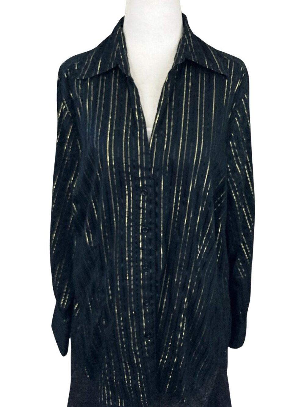CACHE CREEK Plus-size black and gold striped button-down shirt XL 1X XXL 2X top